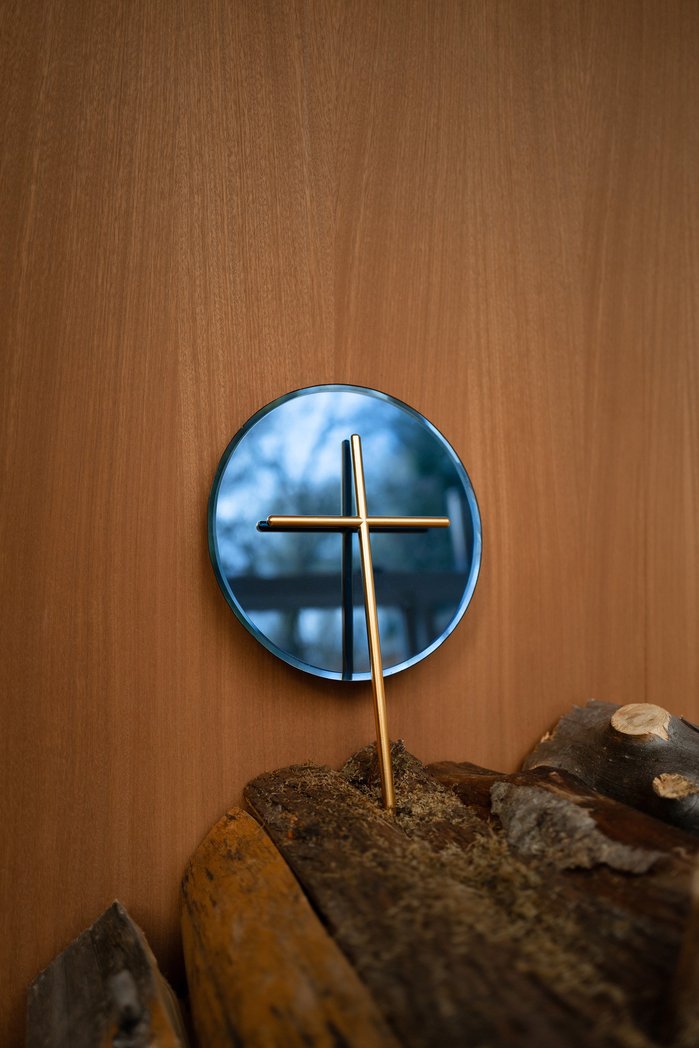24k Gold Cross with Cobalt Blue Mirror