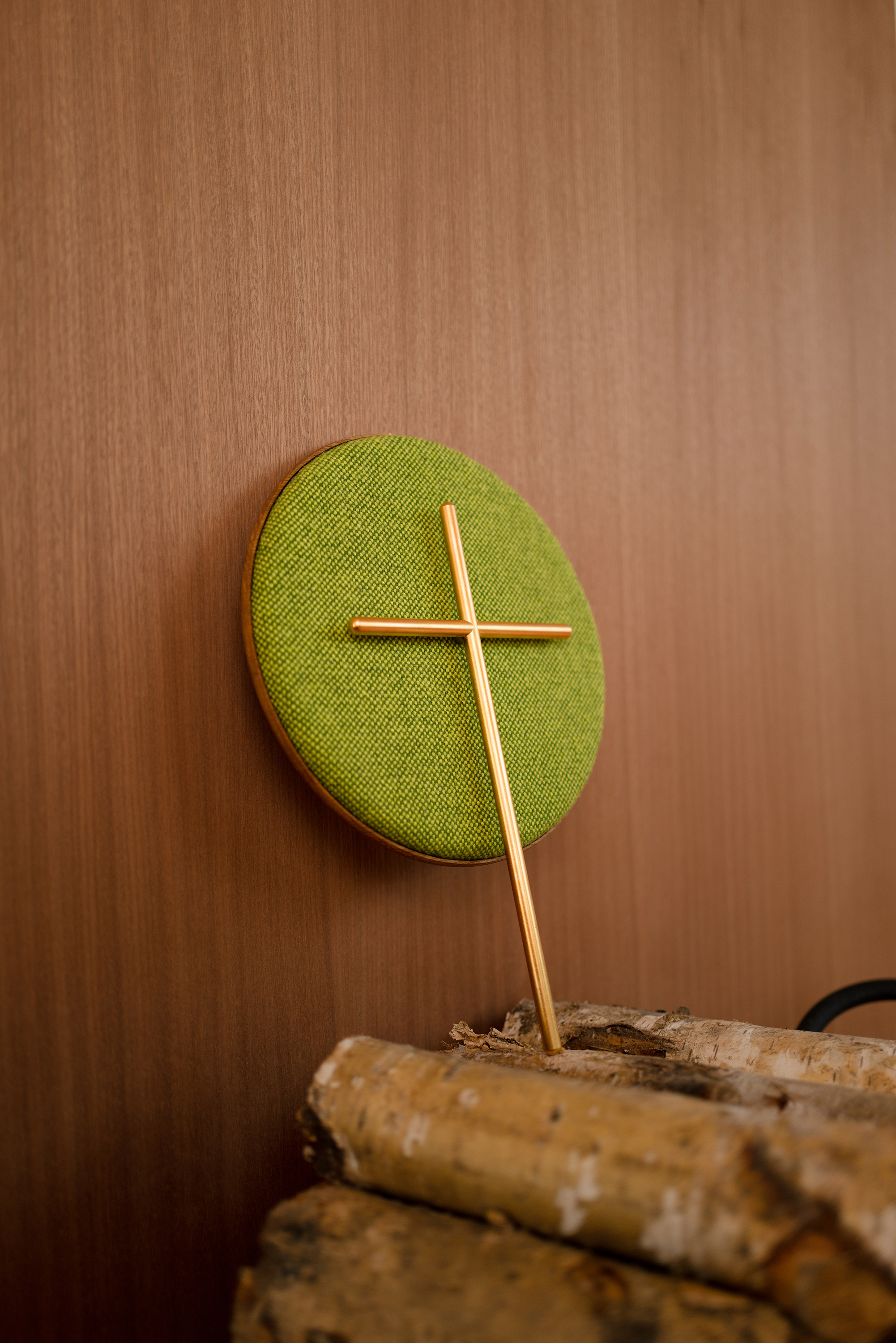 24k Gold Cross with Lime Green Fabric