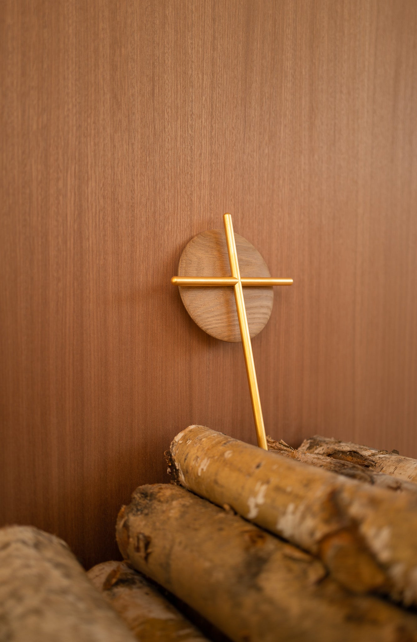 Brass Cross with White Oak Halo