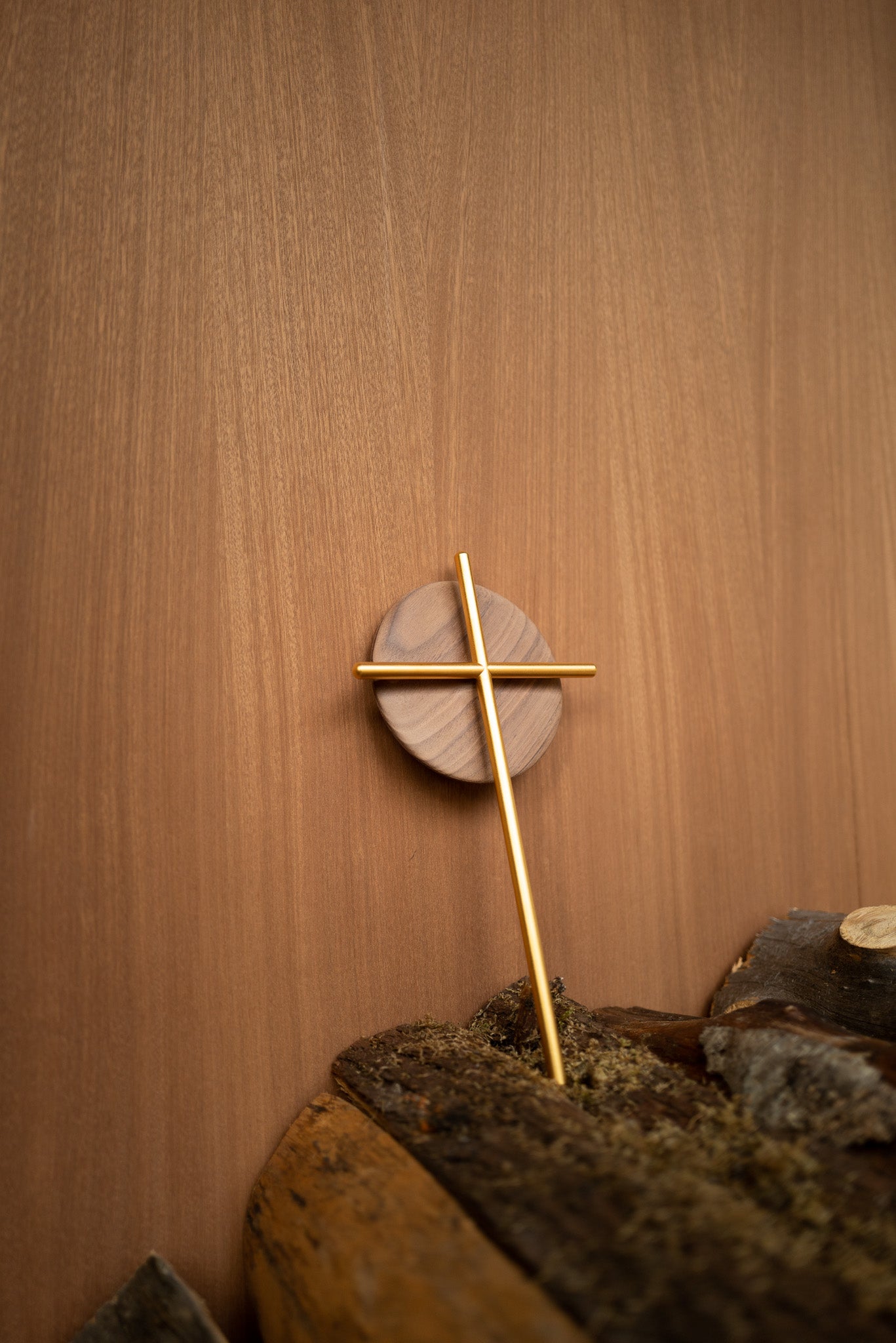 Brass Cross with Walnut Halo